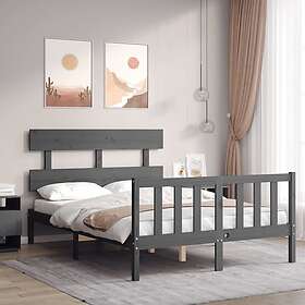 vidaXL Sängynrunko med huvudgavel grå 140x200 cm massivt trä 3193273