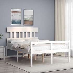 vidaXL Bed Frame med huvudgavel vit dubbelsäng massivt trä 3195387