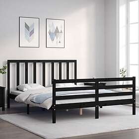 vidaXL Sängynrunko med huvudgavel svart 5FT King Size massivt trä 3193800
