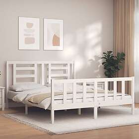 vidaXL Sängynrunko med huvudgavel vit 5FT King Size massivt trä 3192887