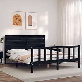vidaXL Sängynrunko med huvudgavel svart 160x200 cm massiv furu 3193220