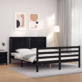 vidaXL Sängynrunko med huvudgavel svart 160x200 cm massiv furu 3194780