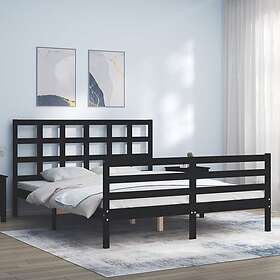 vidaXL Sängynrunko med huvudgavel svart 5FT King Size massivt trä 3193995