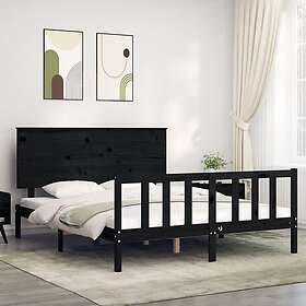 vidaXL Sängynrunko med huvudgavel svart 5FT King Size massivt trä 3193410