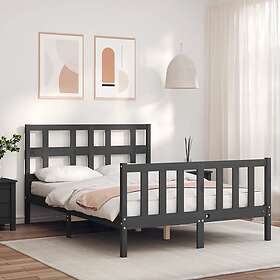vidaXL Seng Ramme med huvudgavel grå 140x190 cm massivt trä 3192993