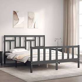 vidaXL Sängynrunko med huvudgavel grå 5FT King Size massivt trä 3193148