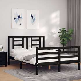 vidaXL Sängynrunko med huvudgavel svart 140x190 cm massivt trä 3194685