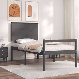 vidaXL Sängynrunko med huvudgavel grå 90x200 cm massivt trä 3195468
