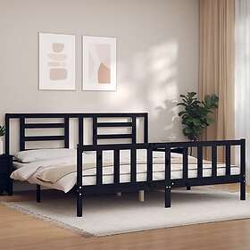 vidaXL Bed Frame med huvudgavel svart 200x200 cm massivt trä 3192905