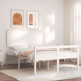vidaXL Bed Frame med huvudgavel vit dubbelsäng massivt trä 3195452