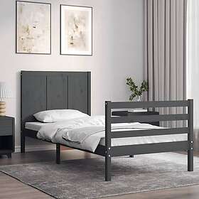 vidaXL Sängynrunko med huvudgavel grå 90x200 cm massivt trä 3194493