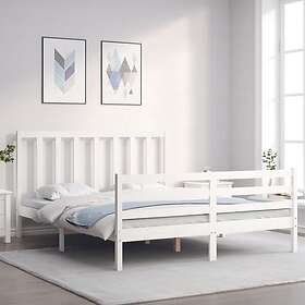 vidaXL Sängynrunko med huvudgavel vit 5FT King Size massivt trä 3193797