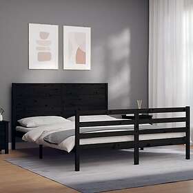 vidaXL Sängynrunko med huvudgavel svart 5FT King Size massivt trä 3194645