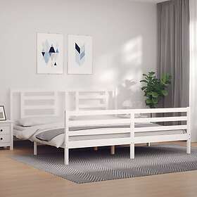 vidaXL Bed Frame med huvudgavel vit massivt trä 3194717
