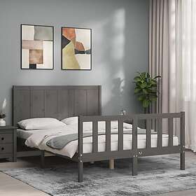 vidaXL Sängynrunko med huvudgavel grå 140x200 cm massivt trä 3192623