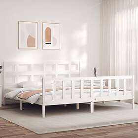vidaXL Bed Frame med huvudgavel vit massivt trä 3193027