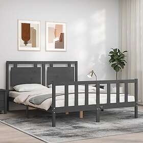vidaXL Sängynrunko med huvudgavel grå 5FT King Size massivt trä 3192173