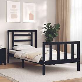 vidaXL Bed Frame med sänggavel svart 2FT6 Small enkel massivt trä 3192845