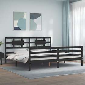 vidaXL Sängynrunko med huvudgavel svart 200x200 cm massivt trä 3194465