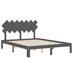 vidaXL Sängynrunko med huvudgavel grå 140x200 cm massivt trä 3193728