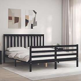 vidaXL Sängynrunko med huvudgavel svart 160x200 cm massiv furu 3194260