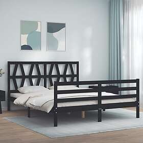 vidaXL Sängynrunko med huvudgavel svart 5FT King Size massivt trä 3194385