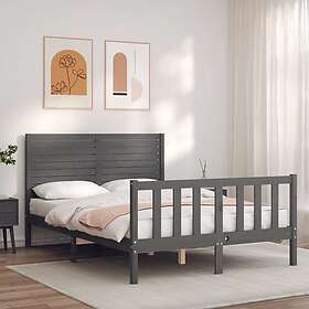 vidaXL Sängynrunko med huvudgavel grå 140x200 cm massivt trä 3193208