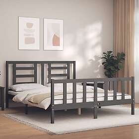 vidaXL Seng Ramme med huvudgavel grå 160x200 cm massivt trä 3192893