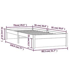 vidaXL Bed Frame musta massiivipuu 75x190 cm