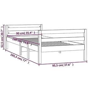 vidaXL Sängynrunko grå 90x190 cm massiv furu 821636