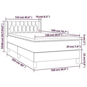 vidaXL Lit à ressort med madrass gräddvit 100x200 cm tyg 3129934