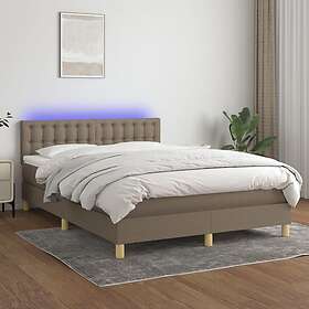 vidaXL Lit à ressort med madrass & LED taupe 140x200 cm tyg 3134041