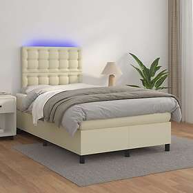 vidaXL Lit à ressort med madrass & LED gräddvit 120x200 cm konstläder 3135935