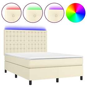 vidaXL Lit à ressort med madrass & LED gräddvit 140x200 cm konstläder 3135947
