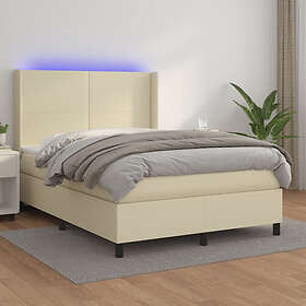 vidaXL Lit à ressort med madrass & LED gräddvit 140x200 cm konstläder 3139267