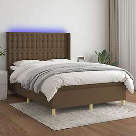 vidaXL Lit à ressort med madrass & LED mörkbrun 140x190 cm tyg 3139192