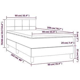 vidaXL Lit à ressort med madrass ljusgrå 90x200 cm sammet 3141281