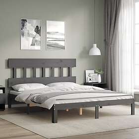 vidaXL Sängynrunko med huvudgavel grå 5FT King Size massivt trä 3193603