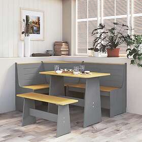 vidaXL Spisebord med bänk honungsbrun og grå massiv furu 327252