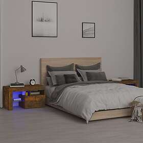 vidaXL Yöpöytä 2 st med LED-belysning rökfärgad ek 70x36,5x 40 cm 3152775