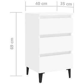 vidaXL Sängbord med metallben 2 st vit 40x35x69 cm 805906