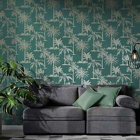 vidaXL DUTCH WALLCOVERINGS Tapet tropiska träd blågrön och silver 437419