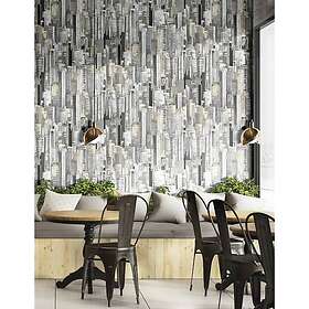 vidaXL Noordwand Tapet Friends & Coffee Cities and Skyline grå och metallic 444833