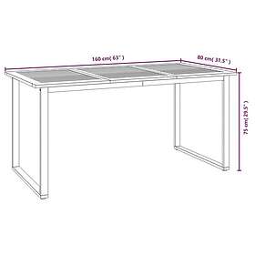 vidaXL Trädgårdsbord med U-formade ben 160x80x75 cm massivt akaciaträ 319512