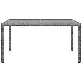 vidaXL Utebord 150x90x75 cm härdat glas och konstrotting grå 310575