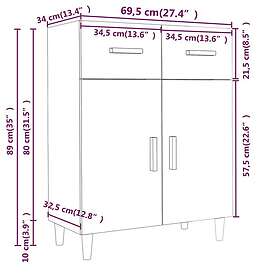 vidaXL Skänk sonoma-ek 69.5x34x89 cm konstruerat trä 812189
