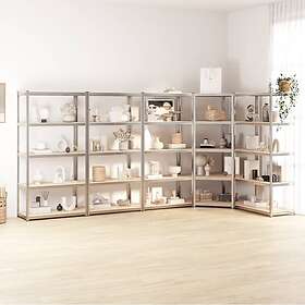 vidaXL Förvaringshyllor 5 st silver stål & konstruerat trä hyllplan 3154182