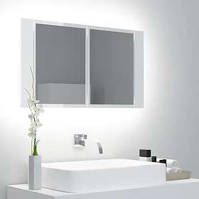 vidaXL Spegelskåp för badrum LED vit högglans 80x12x45 cm akryl 804969