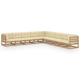 vidaXL Loungegrupp med dynor 9 delar honungsbrun massiv furu 3076897