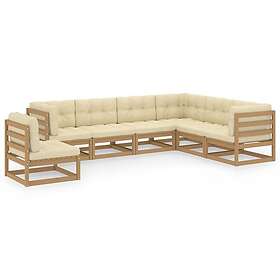 vidaXL Loungegrupp med dynor 7 delar honungsbrun massiv furu 3076817